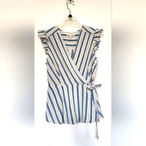 Monteau Peplum Striped Blouse Size Large